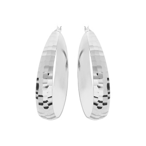 Créoles en argent rhodié martelée grand modèle 33mm - Vue 1