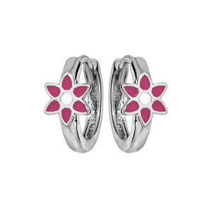 Croles en argent rhodi motif fleur rose - Vue 1