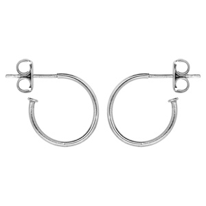 Créoles en argent rhodié ouvertes 15mm et fermoir poussette - Vue 1