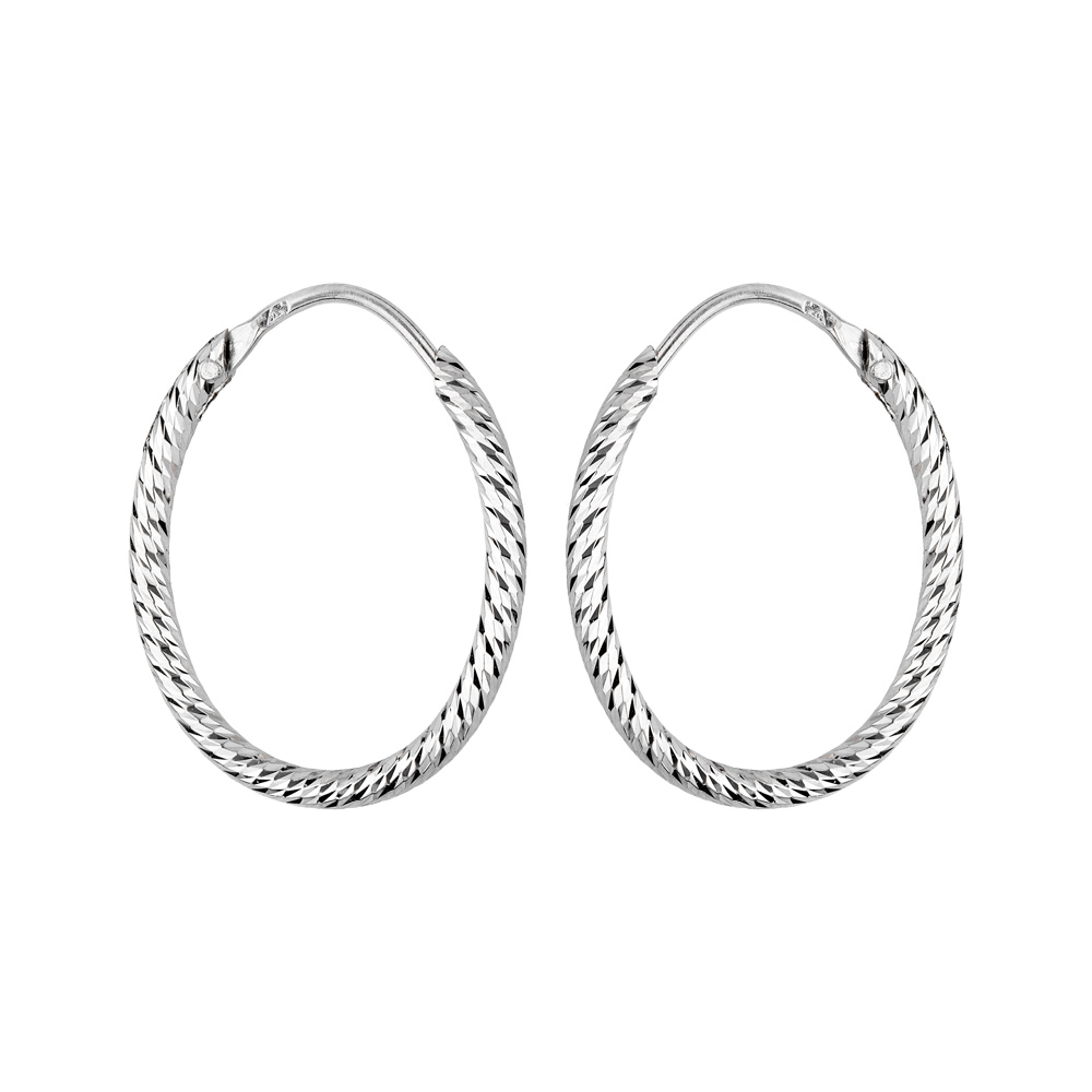 Croles en argent rhodi ovale fil diamant - Vue 1