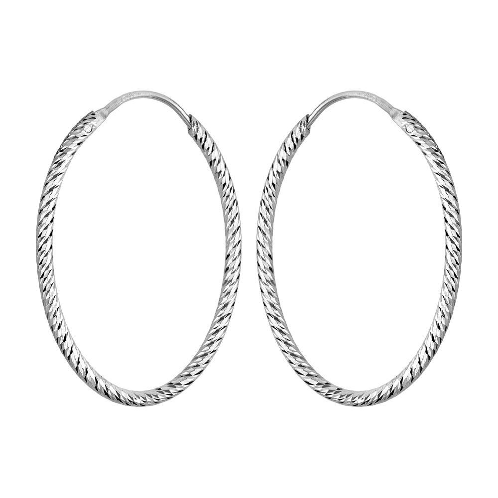 Croles en argent rhodi ovale fil diamant 27mm - Vue 1