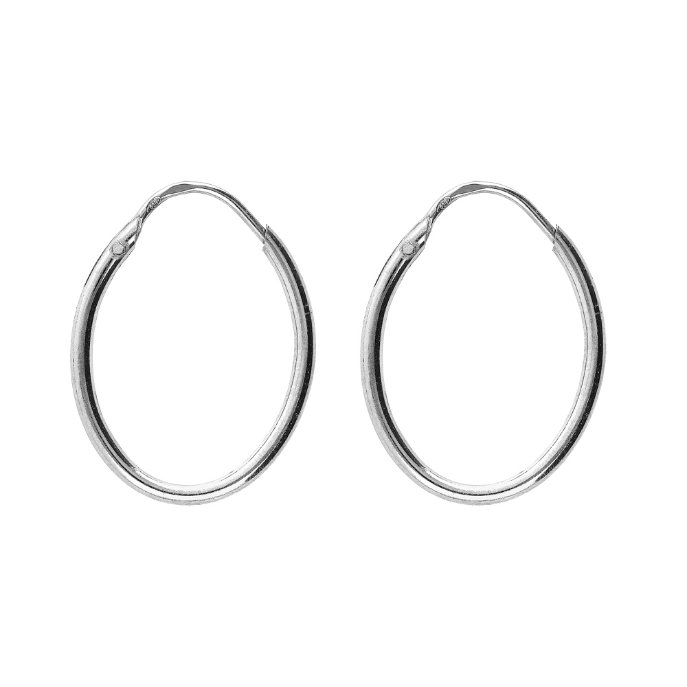 Cr�oles en argent rhodi� ovale lisse 40x32 - Vue 1