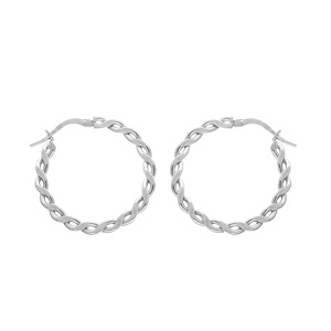 Créoles en argent rhodié tressées plates 20mm - Vue 1