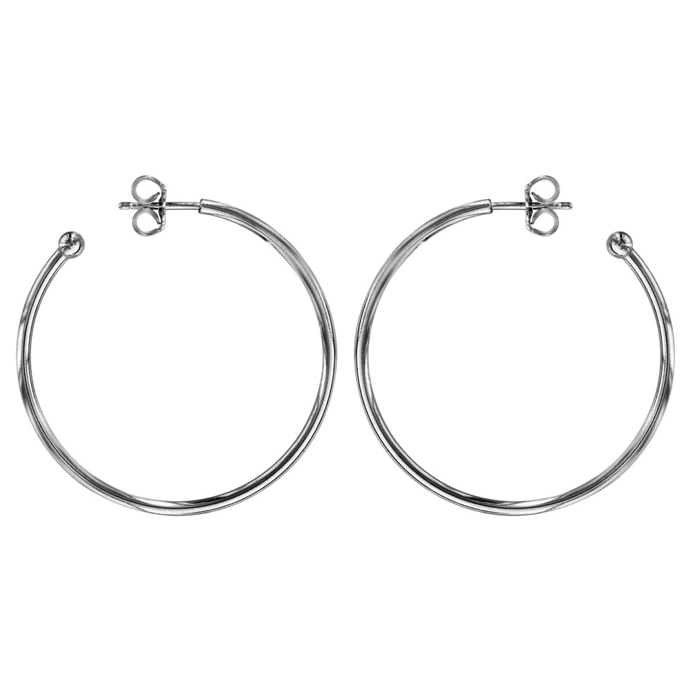 Croles en Argent rhodi tube lisse 35mm et fermoir poussette - Vue 1