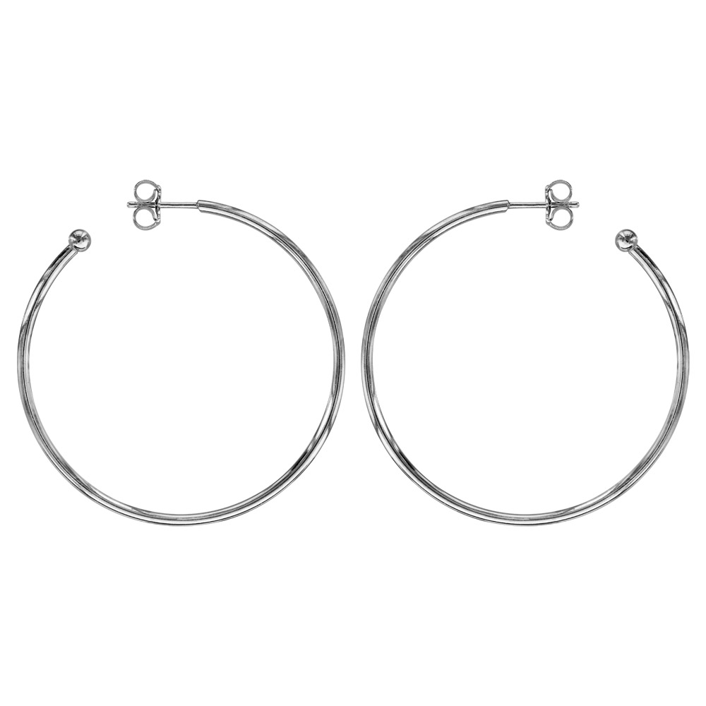 Croles en Argent rhodi tube lisse 43mm et fermoir poussette - Vue 1