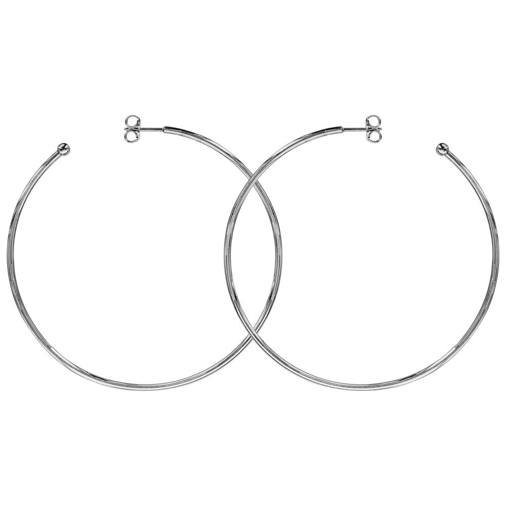 Croles en argent rhodi tube lisse 64 mm et fermoir poussette - Vue 1