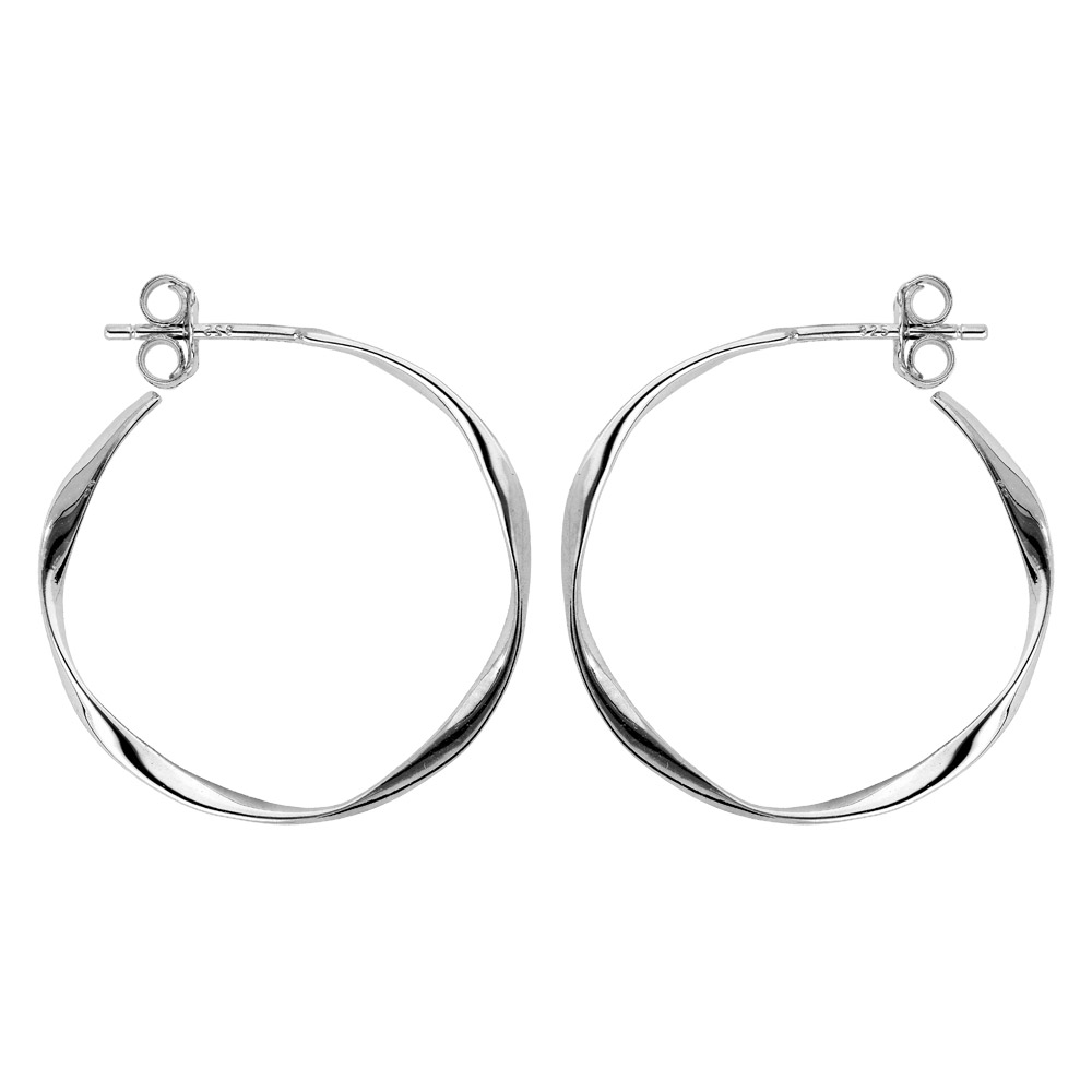 Cr�oles en argent rhodi� vrill�e et fermoir poussette - Vue 1