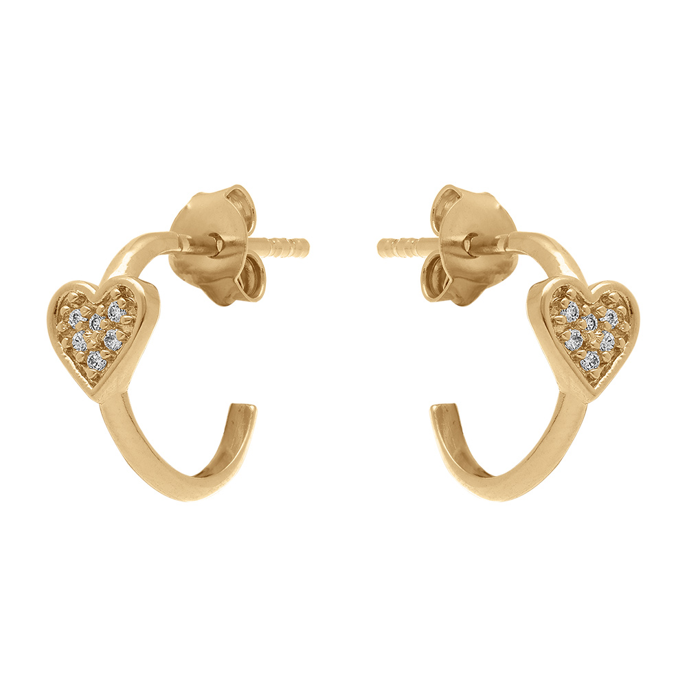 Cr�oles en plaqu� or 10mm avec coeurs pav�s d\'oxydes blancs - Vue 1