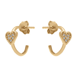 Cr�oles en plaqu� or 10mm avec coeurs pav�s d'oxydes blancs