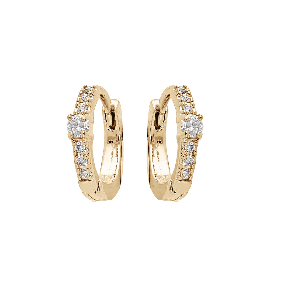 Cr�oles en plaqu� or 11mm pav� oxydes blancs sertis - Vue 1