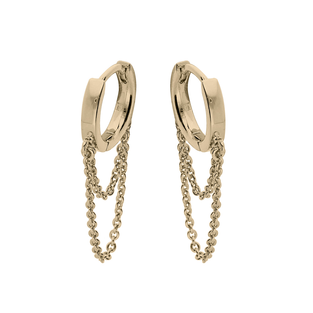 Cr�oles en plaqu� or 12mm double cha�nette pendante - Vue 1