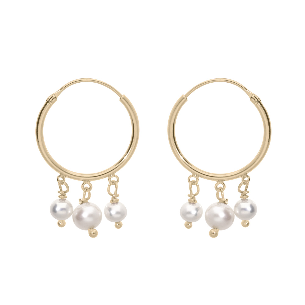 Croles en plaqu or 20mm avec pampilles perles de culture d\'eau douce blanche - Vue 1