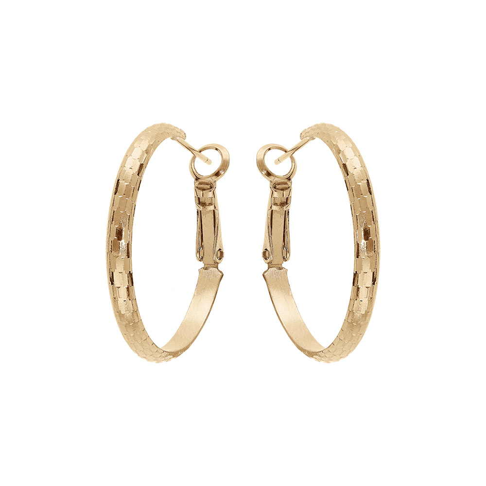 Cr�oles en plaqu� or anneau diamant� en �caille 30mm - Vue 1