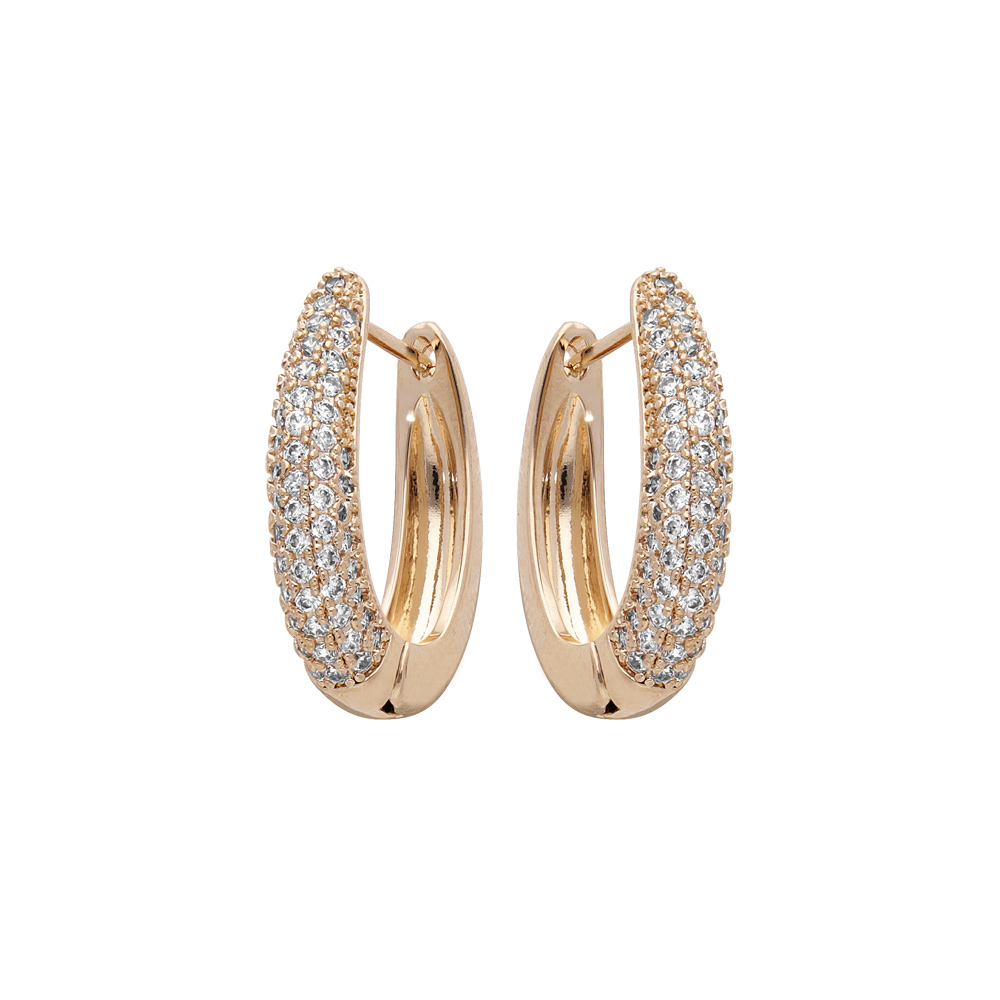 Cr�oles en plaqu� or articul�e avec avant pav�e d\'oxydes blancs sertis - Vue 1