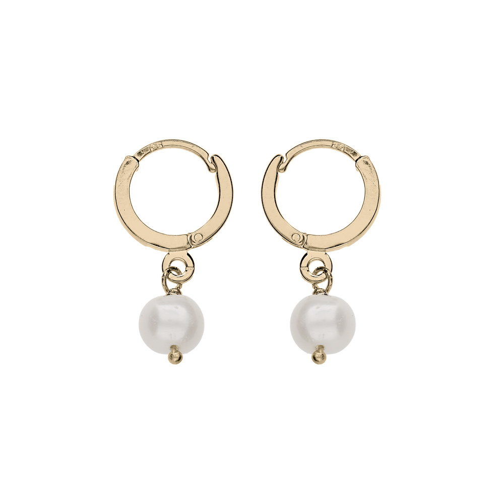 Cr�oles en plaqu� or articul�e avec pampille Perle de culture d\'eau douce - Vue 1