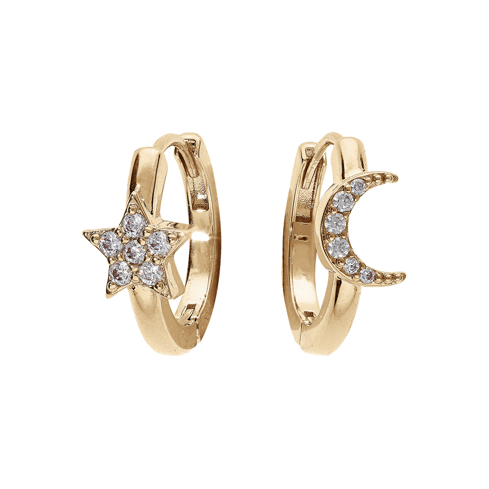 Croles en plaqu or articule diamtre 15mm toile et lune avec oxydes blancs sertis - Vue 1