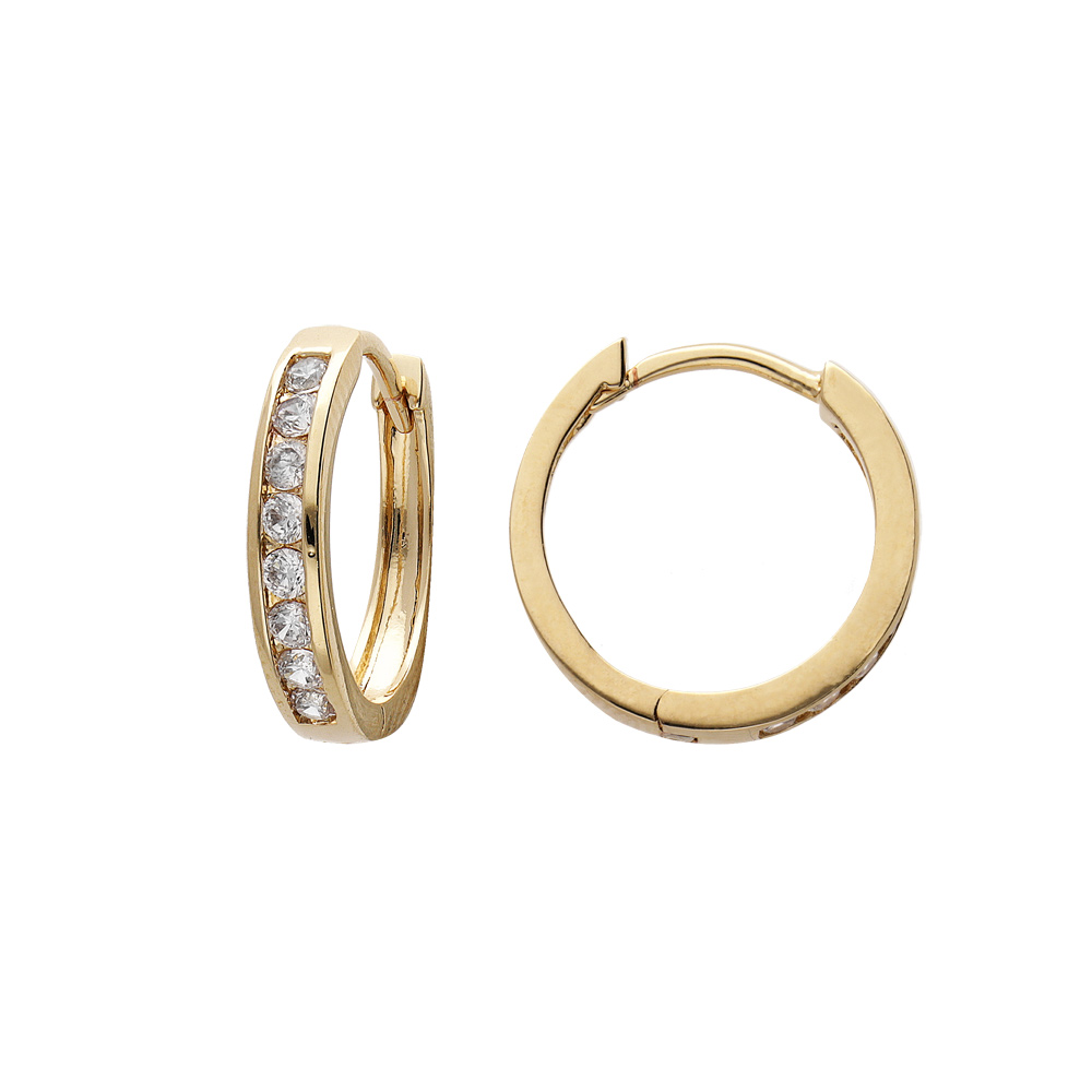 Cr�oles en plaqu� or articul�e oxydes blancs sertis - Vue 1