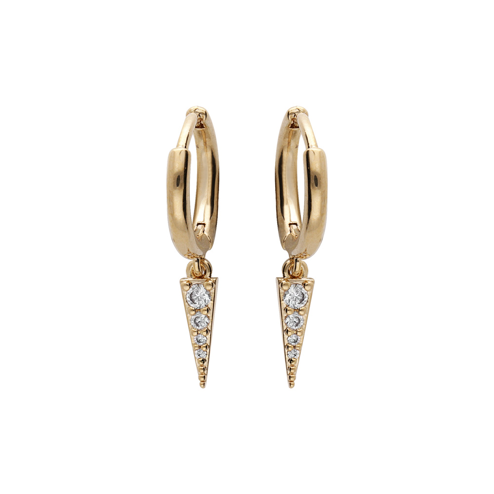 Croles en plaqu or articules avec pampille forme pointe oxydes blancs sertis - Vue 1