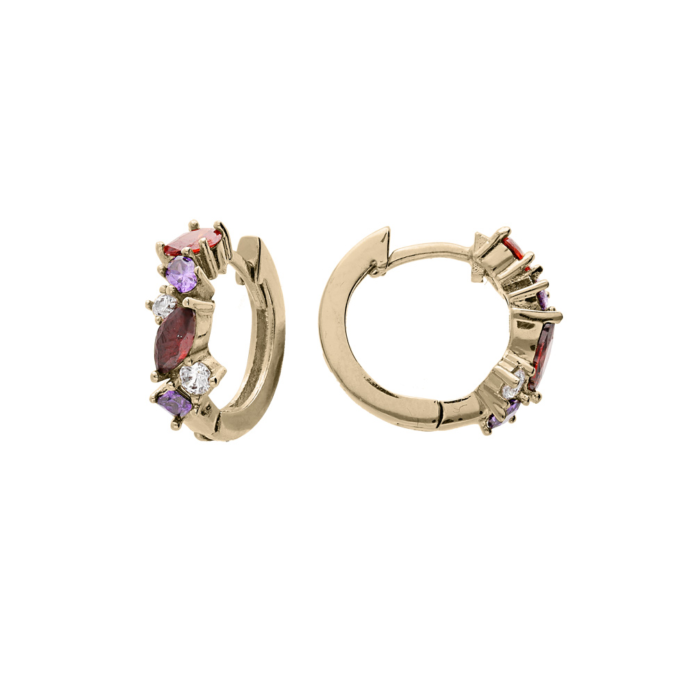 Cr�oles en plaqu� or avec oxydes multi couleurs - Vue 1