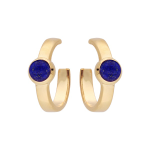 Croles en plaqu or avec perle Lapis Lazuli vritable et fermoir poussette - Vue 1