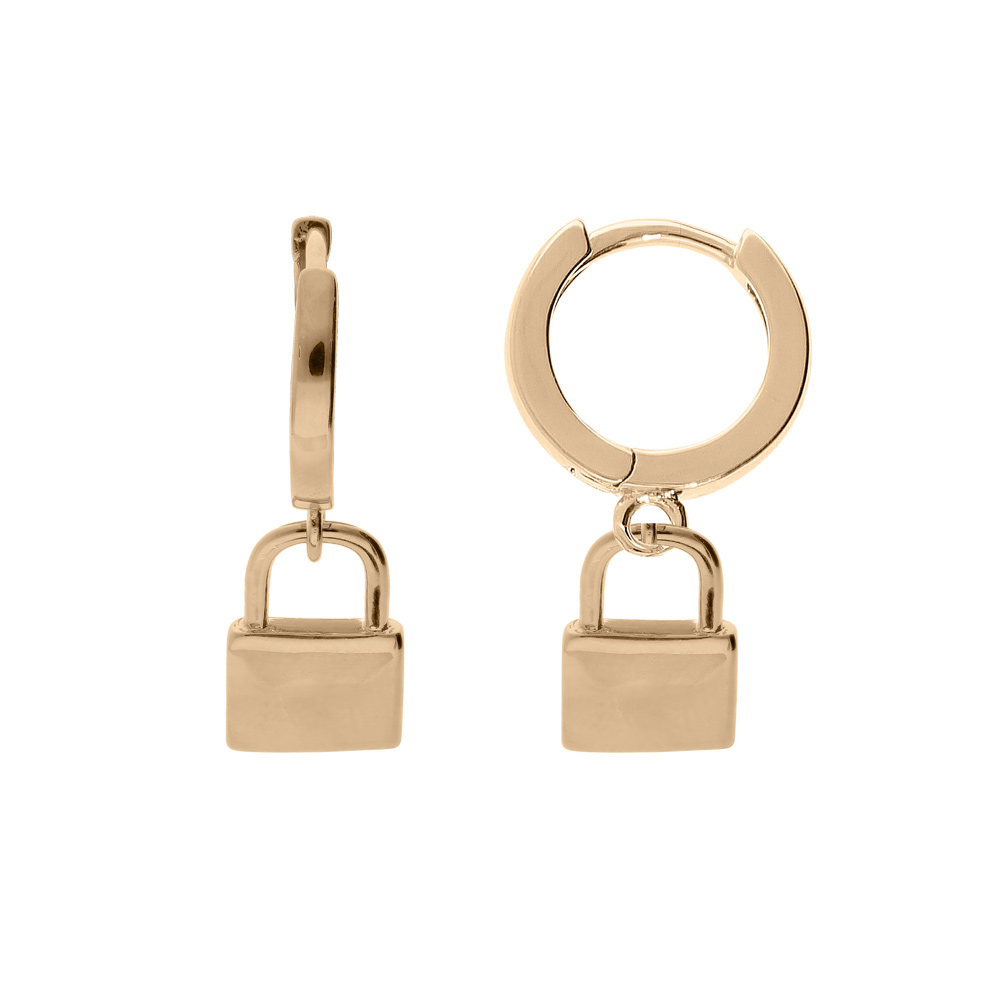 Cr�oles en plaqu� or cr�ole avec pampille cadenas - Vue 1