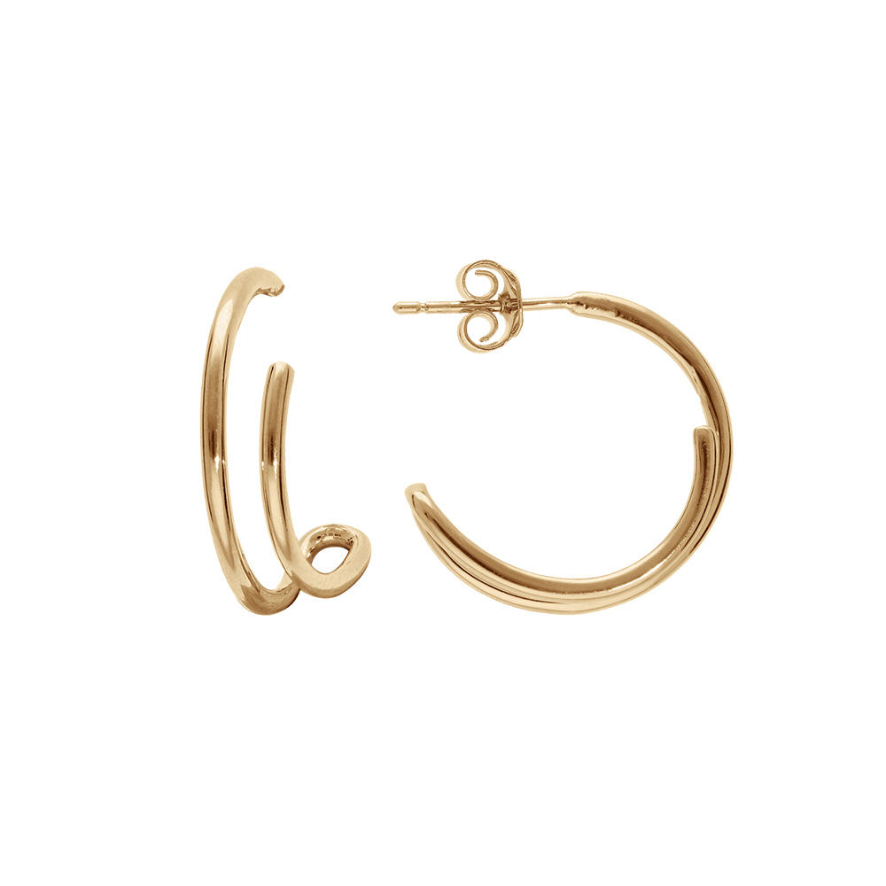 Cr�oles en plaqu� or double ruban et fermoir poussette - Vue 1