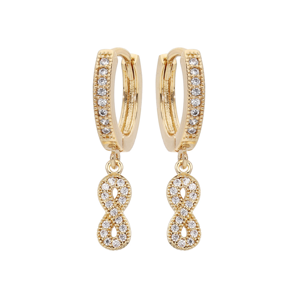 Cr�oles en plaqu� or fantaisie avec pampille infini oxydes blancs sertis - Vue 1