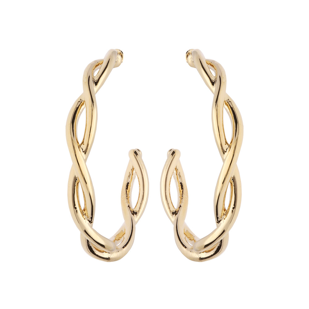 Croles en plaqu or fantaisie fils torsades 20mm et fermoir poussette - Vue 1