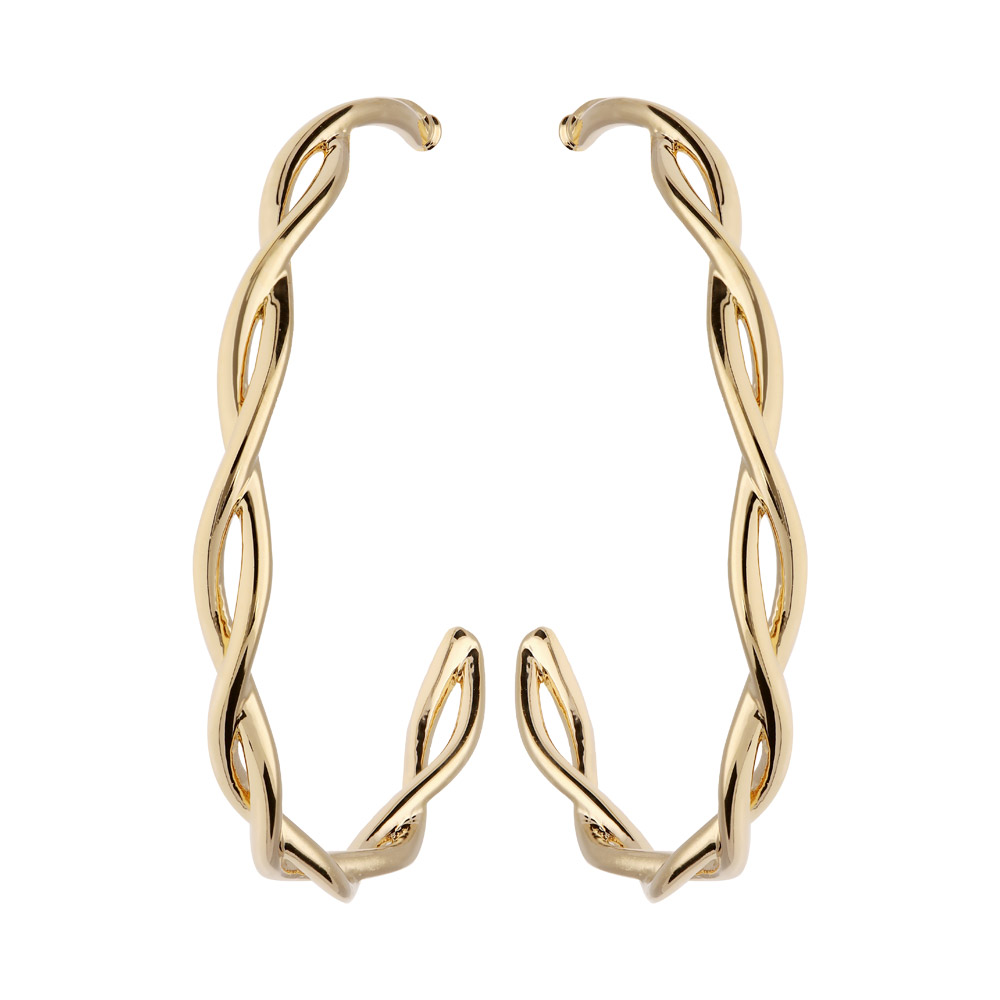 Cr�oles en plaqu� or fantaisie fils torsades 30mm et fermoir poussette - Vue 1