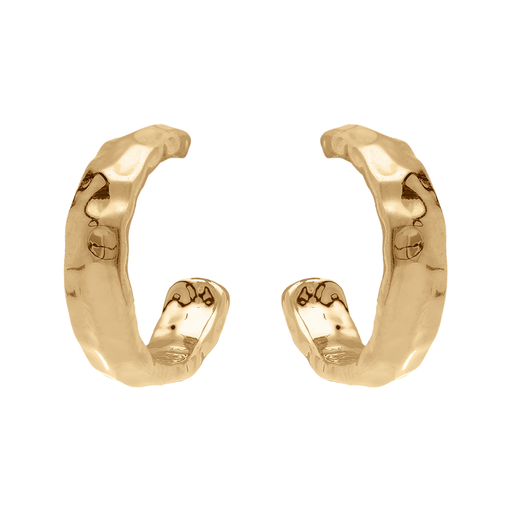 Croles en plaqu or fantaisie larges marteles et fermoir poussette - Vue 1