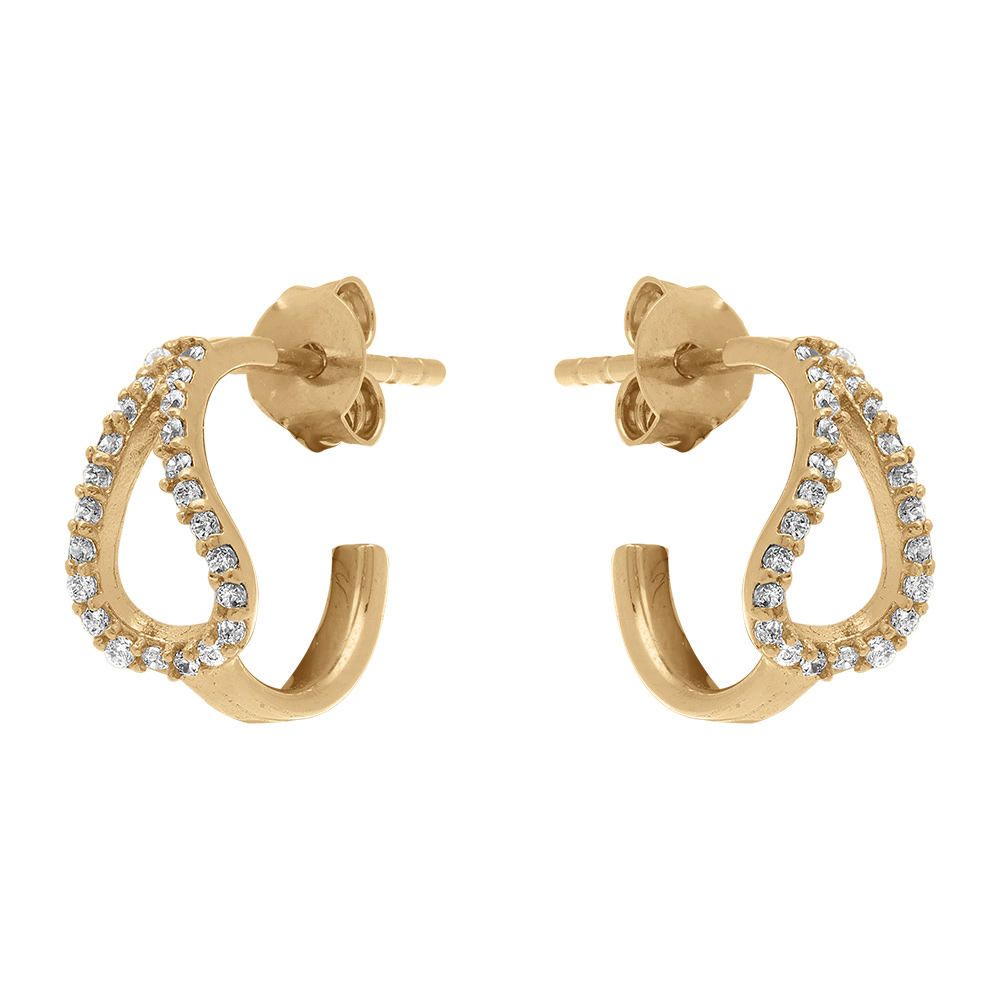 Cr�oles en plaqu� or goutte orn�e d\'oxydes blancs - Vue 1