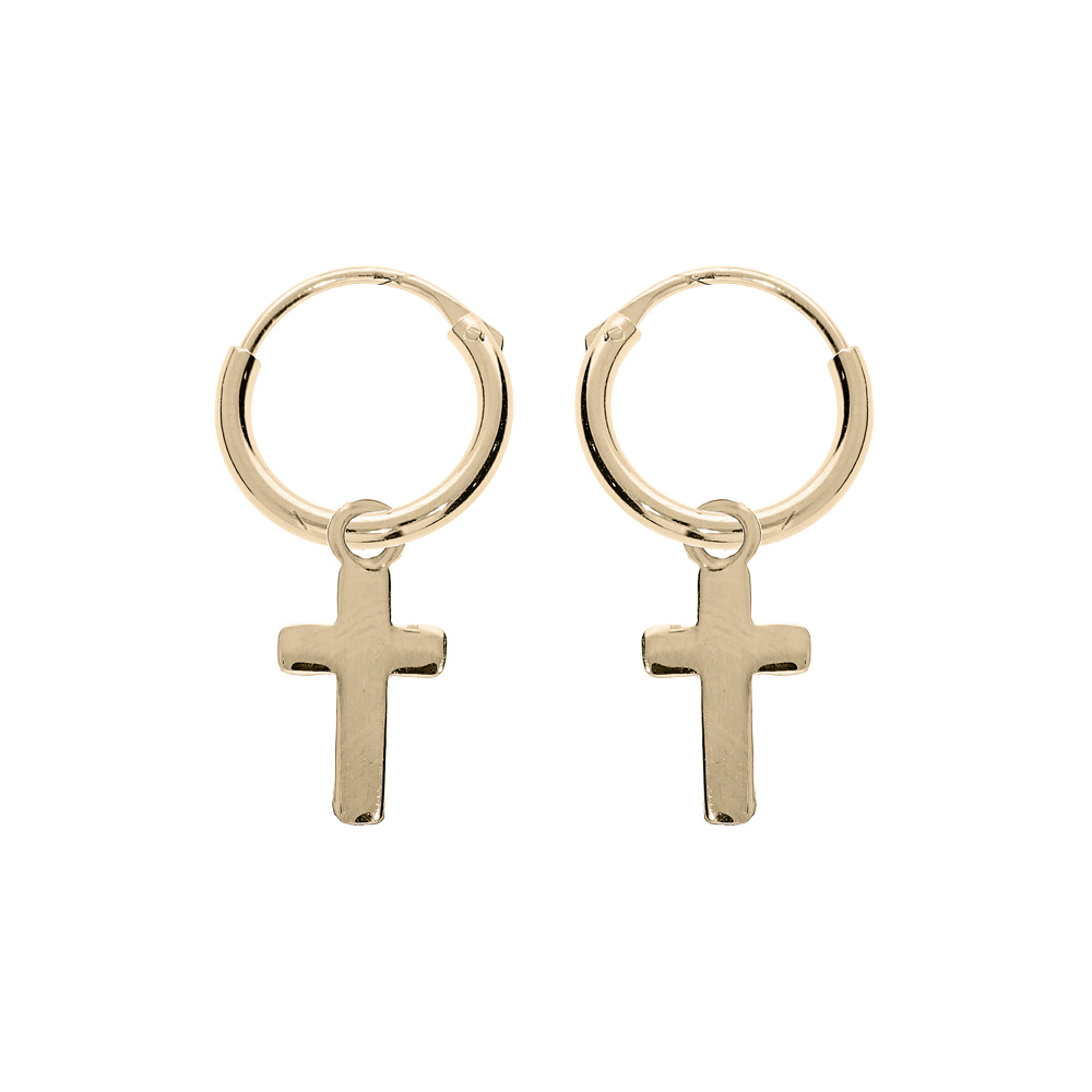 Croles en plaqu or lisse avec pampille croix - Vue 1