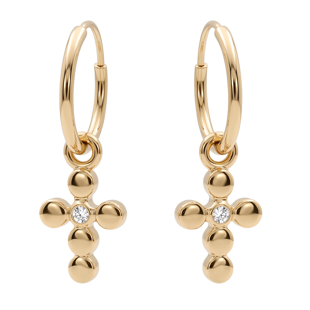 Boucles d'oreilles croix plaquées or avec oxydes de zirconium Boucles d'oreilles croix plaquées or avec oxydes de zirconium