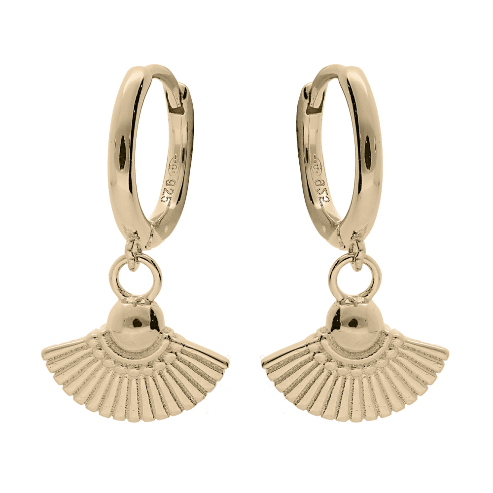 Cr�oles en plaqu� or pampille �ventail - Vue 1