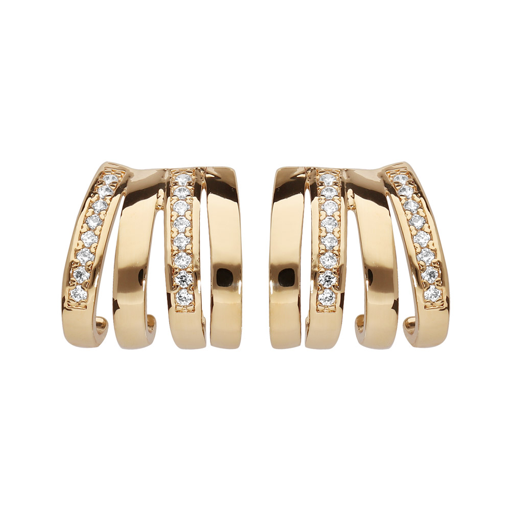 Boucles D'oreilles Créoles Plaqué Or Blanc Avec Zircon - Anneaux, Dormeuses, Neuves