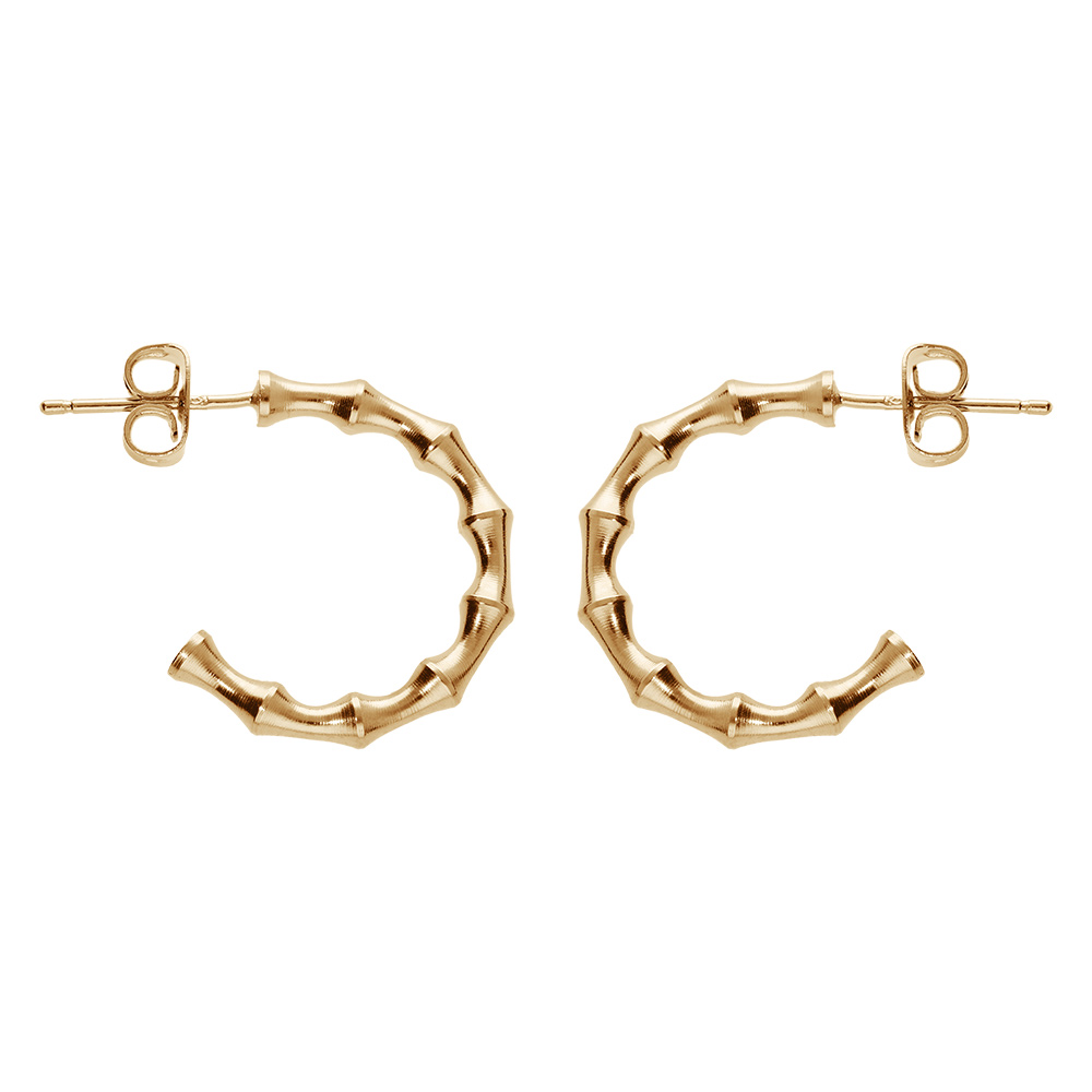 Croles en plaqu or ronde tube fantaise style bambou diamtre 20mm fermoir poussette - Vue 1