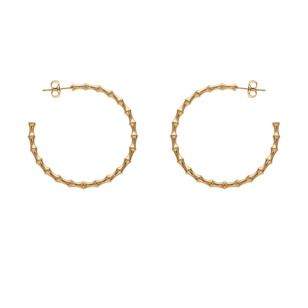 Croles en plaqu or ronde tube fantaise style bambou diamtre 40mm fermoir poussette - Vue 1