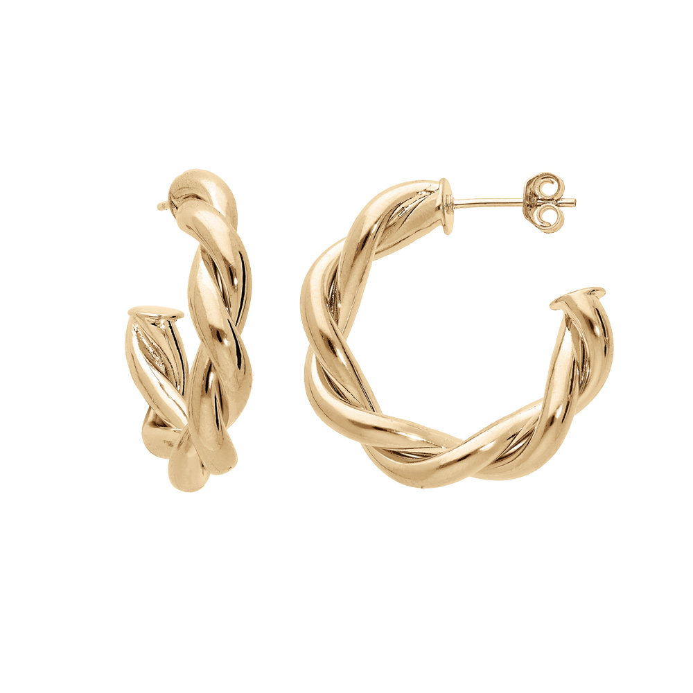 Cr�oles en plaqu� or torsade 28mm et fermoir poussette - Vue 1