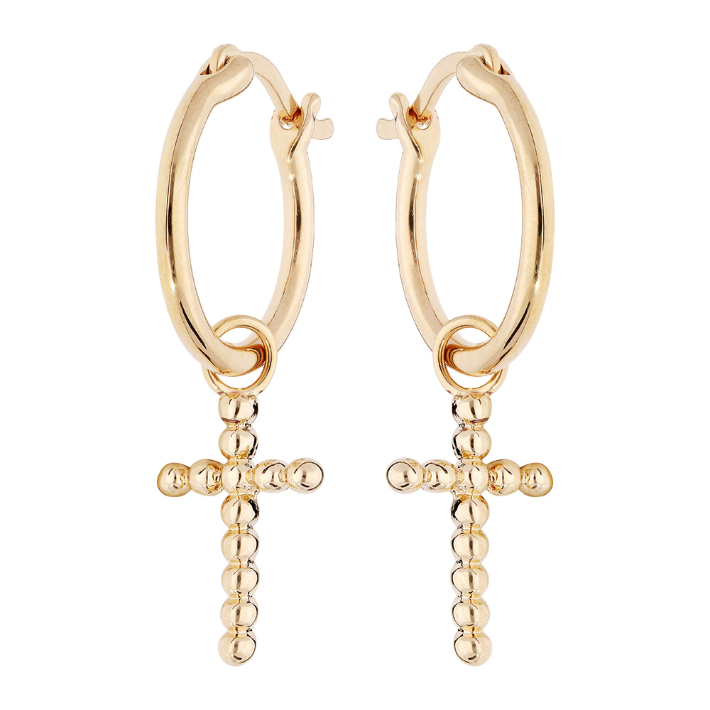 Cr�oles en vermeil  12mm avec croix boule - Vue 1