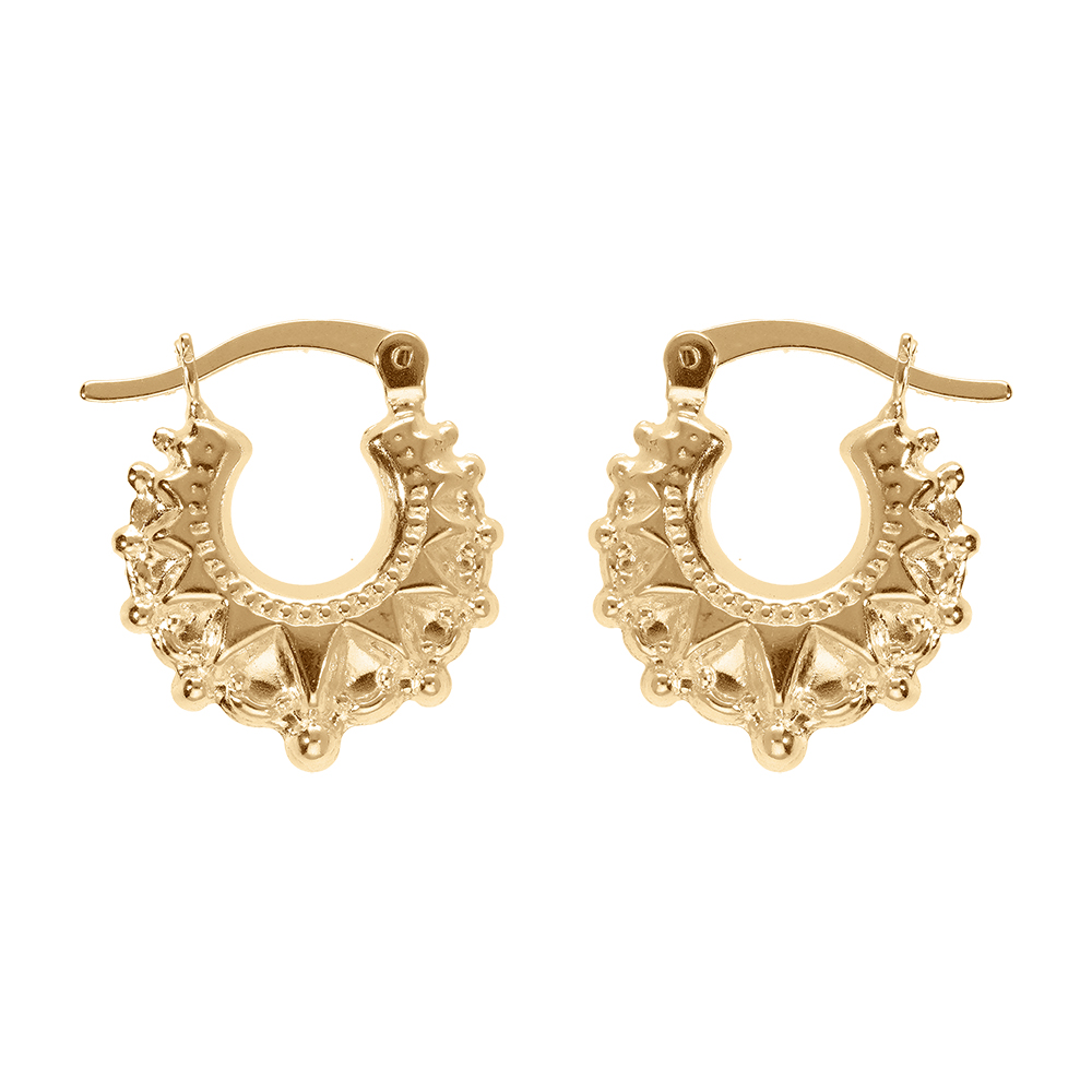 Croles en vermeil dont le corps de la boucle est trs textur et dcor, voquant un style tribal, ethnique - Vue 1