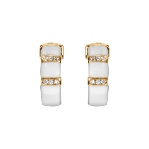 Créoles en vermeil massif demi cercle céramique blanche deux barrettes d\'oxydes micro sertis blancs - Vue 1