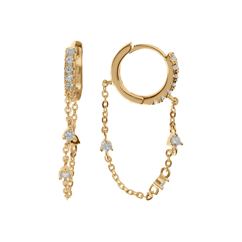 Cr�oles en vermeil oxydes blancs et cha�nette avec oxydes blancs - Vue 1