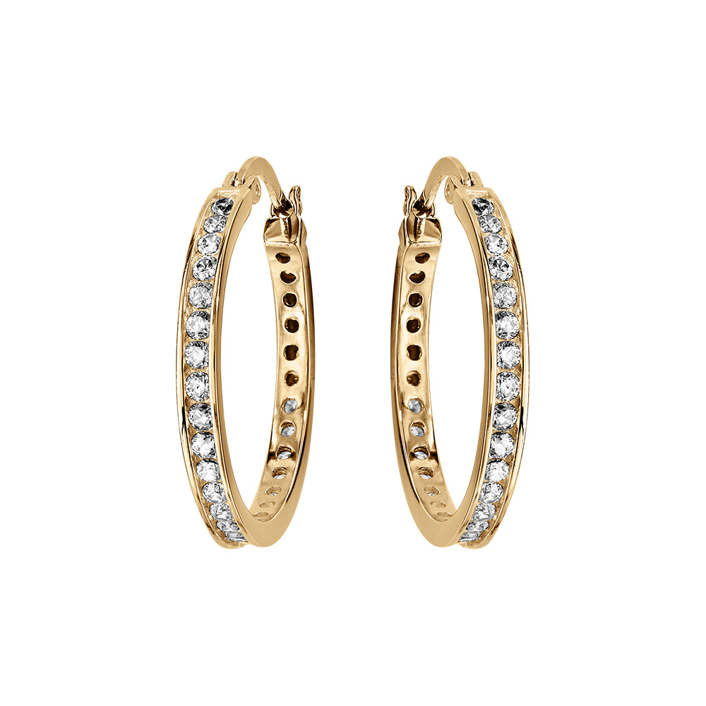 Croles en  vermeil ruban 23mm oxydes blancs sertis - Vue 1