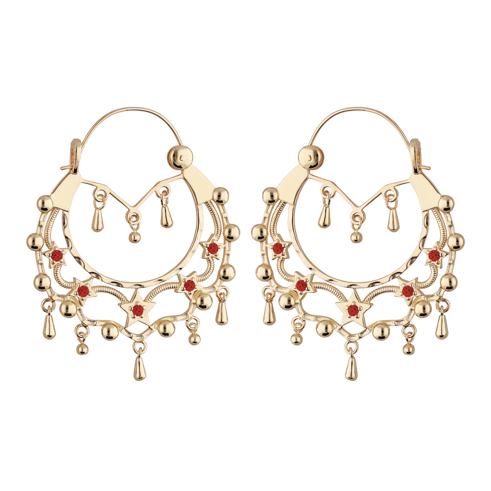 Croles thniques en plaqu or avec pierres rouges diamtre 45mm - Vue 1