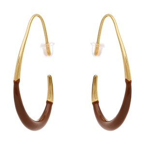 Cr�oles ovales en acier dor� r�sine maron - 37x33mm