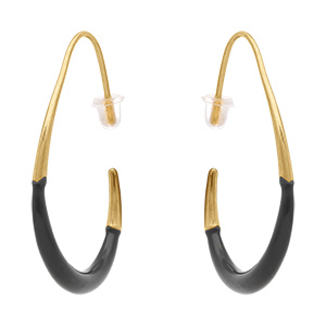 Cr�oles ovales en acier dor�  r�sine noire - 37x33mm