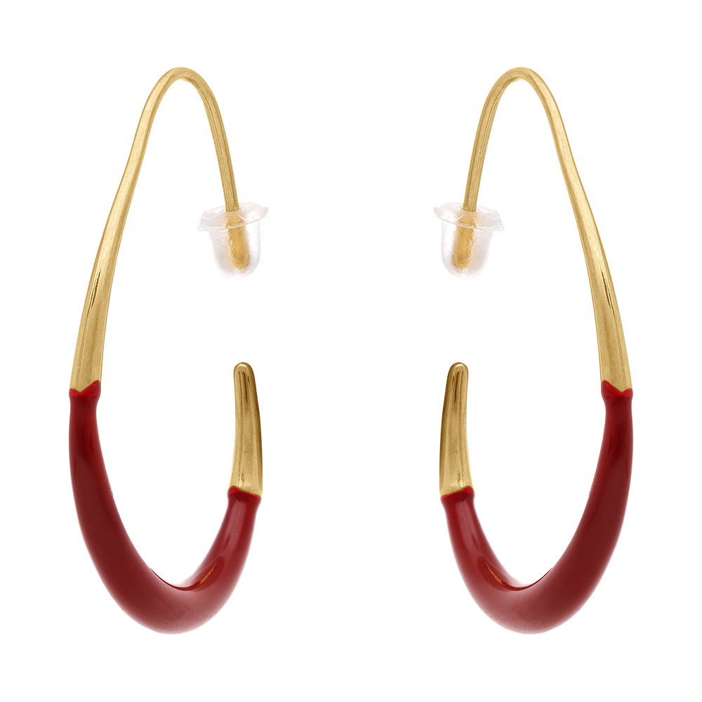 Cr�oles ovales en acier dor� r�sine rouge - 37x33mm - Vue 1