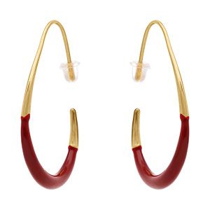 Cr�oles ovales en acier dor� r�sine rouge - 37x33mm