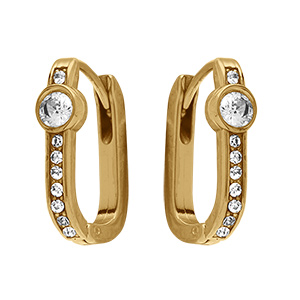 Cr�oles rectangulaires en acier dor� avec oxydes blancs sertis et un oxyde serti clos - 10mm