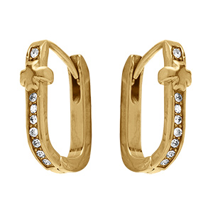 Cr�oles rectangulaires en acier dor� avec oxydes blancs sertis motif croix - 10mm